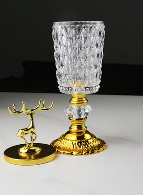 北欧水晶玻璃储物罐带盖欧式金色茶几托盘站鹿糖果罐家居收纳摆件