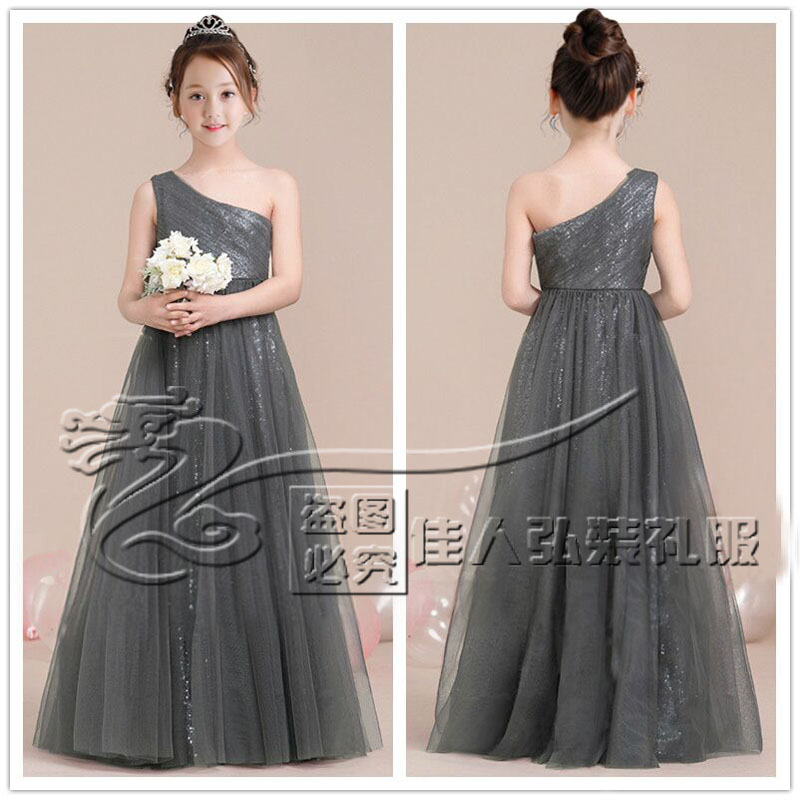 新款闪片大中小女童钢琴小提琴演奏礼服走秀公主晚礼服古筝演出服