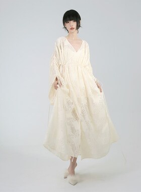 川故纵【】春季长袖抽绳交领新中式国风连衣裙(含内搭)