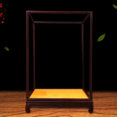 紫檀木桌面玻璃罩工艺品专用防尘罩古董佛像展示盒古典摆件实木框