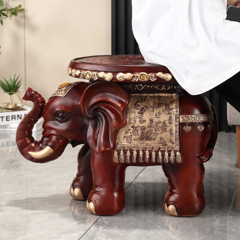 招财大象穿鞋凳仿木客厅装饰创意摆件家用进门处换鞋凳落地大摆件