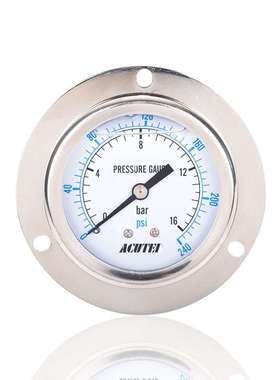 不锈钢压力表充油耐振轴向带前边USA YN60BF 16BAR 240PSI 1/4PT