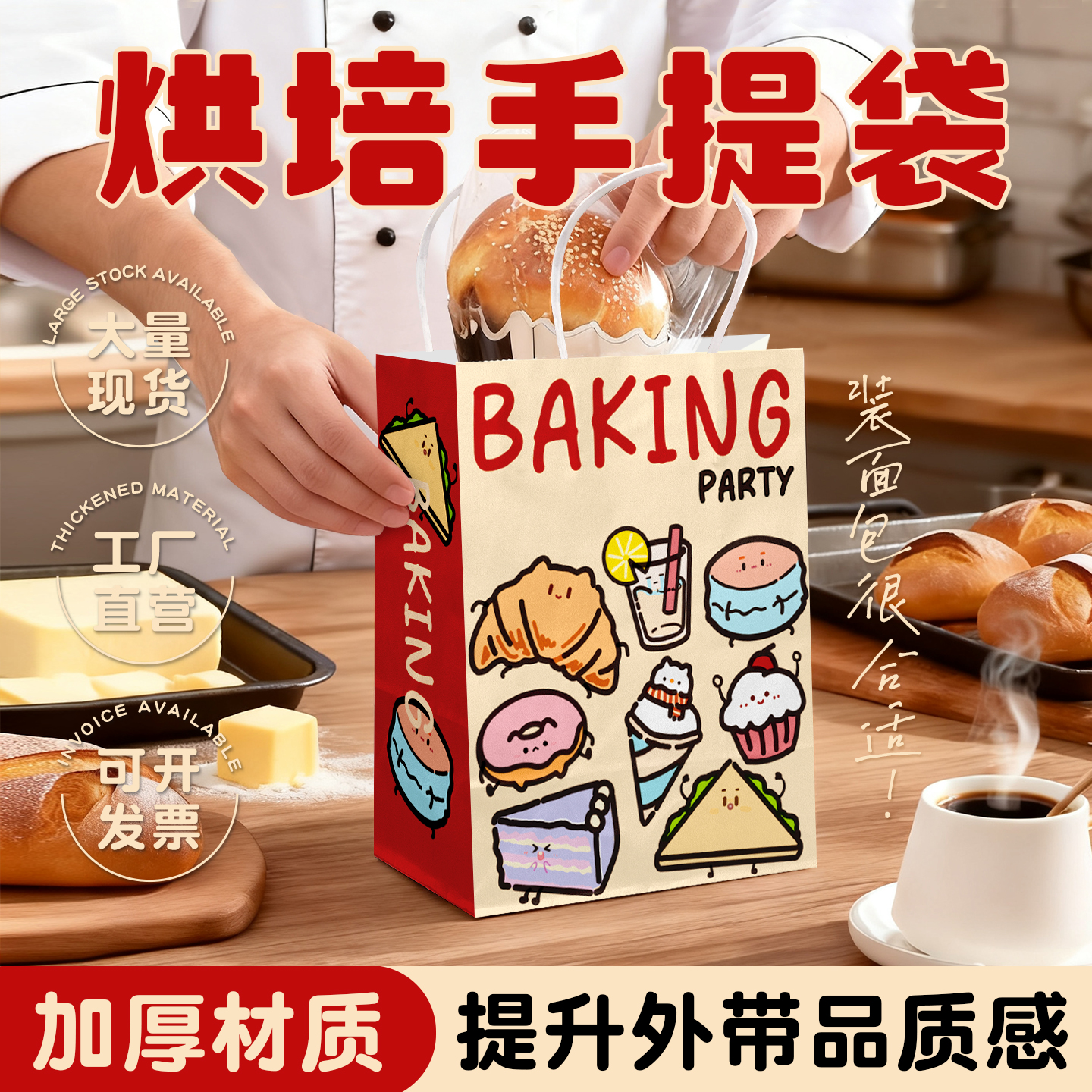 面包袋子烘焙包装袋2025新款外带礼袋食品牛皮纸袋甜品外卖打包袋