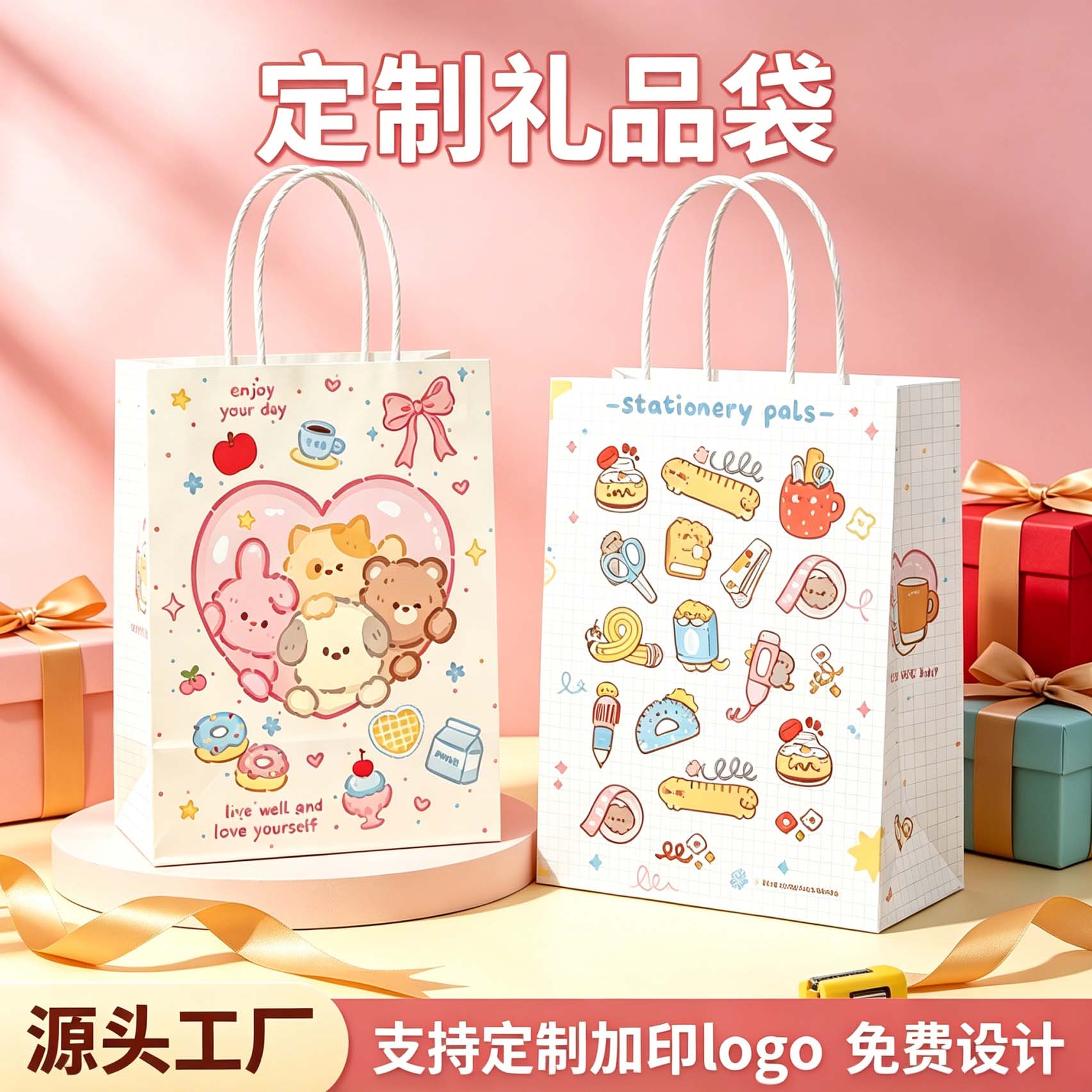 牛皮纸袋手提袋定制礼品袋爱心抱抱礼物袋打包袋包装袋伴手礼纸袋