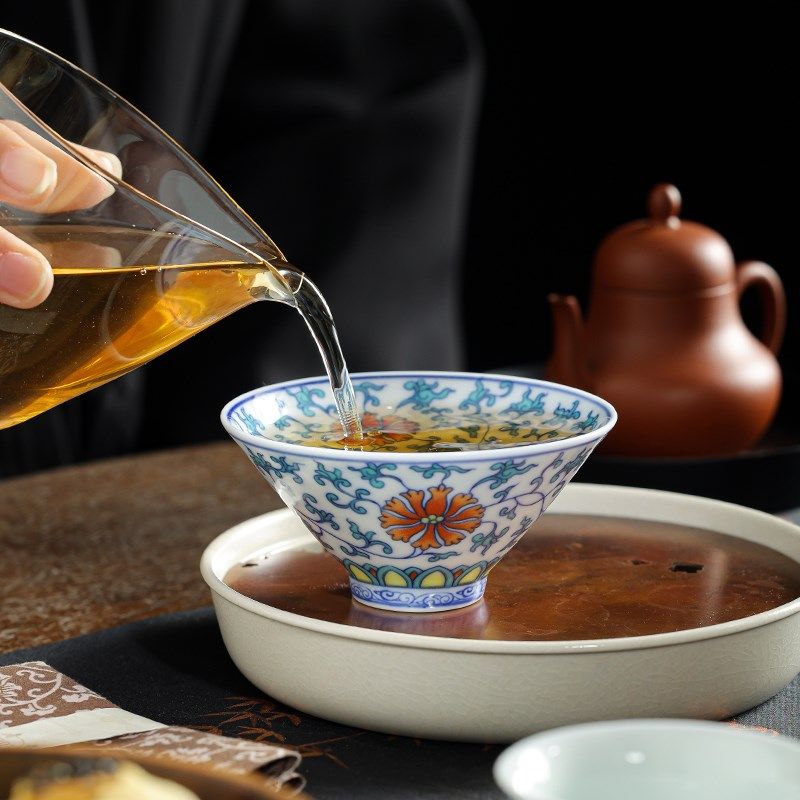 青花斗彩茶杯斗笠杯个人专用主人杯陶瓷功夫茶具品茗杯茶盏单杯,餐饮具,茶杯,淘宝优惠券,粉丝福利购,淘宝优惠卷