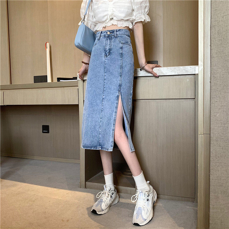 牛仔半身裙女春夏季新款大码胖mm开叉显瘦高腰中长款A字包臀裙子,女装/女士精品,半身裙,淘宝优惠券,粉丝福利购,淘宝优惠卷