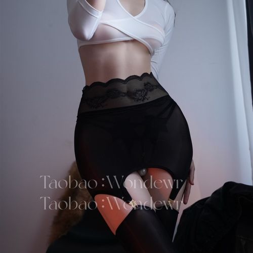 大码红色丝袜超薄油亮包臀裙吊带一体性感丝滑可拆卸极光黑丝马油