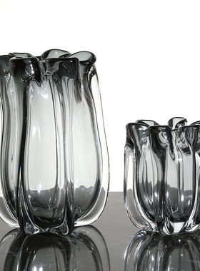 花边纹理加厚琉璃玻璃花瓶花器摆件餐桌样板房客厅电视柜极简摆设