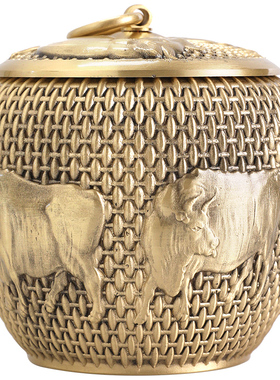 纯铜茶叶罐密封罐五牛高档小号金属存茶盒茶仓普洱醒茶储存罐子