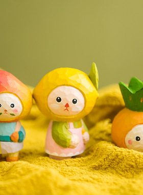 木制手工工艺品创意蘑菇摆件卡通能量站桌面摆件可爱萌新水果摆件