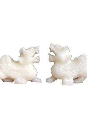 天然白玉貔貅摆件动物一对客厅办公室桌面装饰玉石飞天皮丘新中式