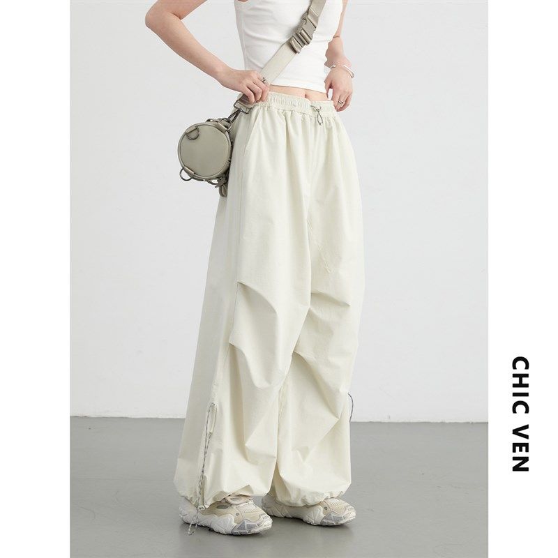 CV大码女装 2024夏季新款街头抽绳工装休闲裤户外阔腿降落伞裤女,女装/女士精品,大码裤装,淘宝优惠券,粉丝福利购,淘宝优惠卷