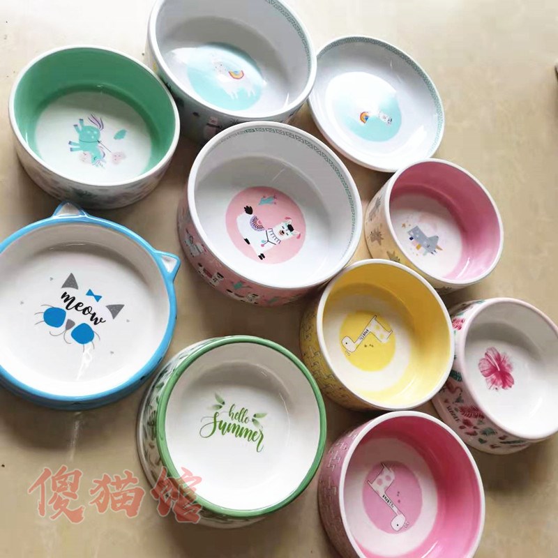 傻猫馆 伊丽宠物狗碗宠物碗食具卡通猫碗狗食盆猫咪用品陶瓷碗
