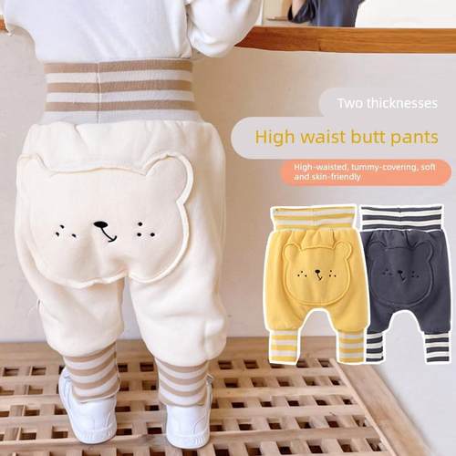 冬装新生婴幼儿童裤子03-6-9月男女宝宝大pp屁裤加绒加厚夹棉裤子