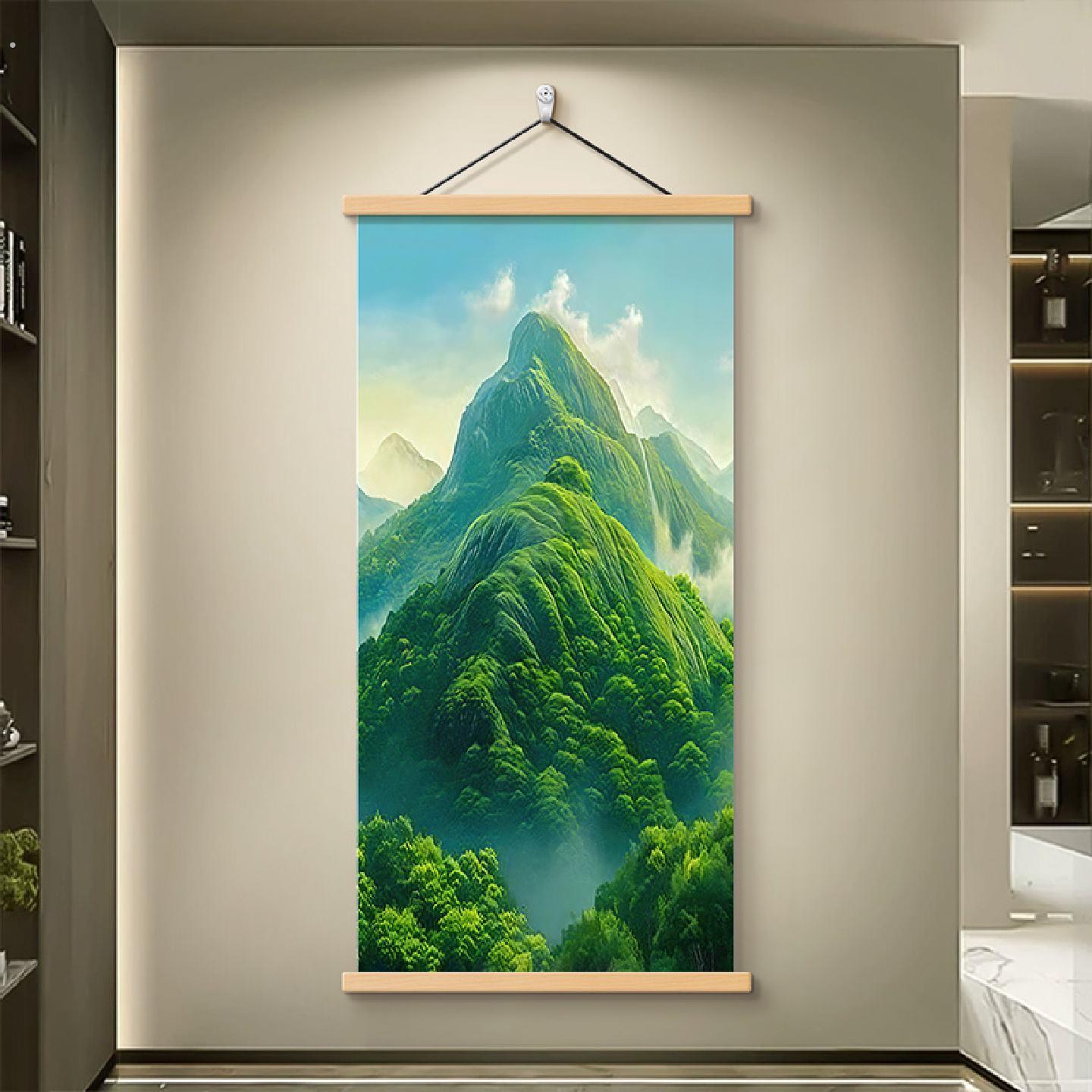 新中式青山图玄关装饰画有山无水靠山画客厅餐厅背景墙挂画壁画