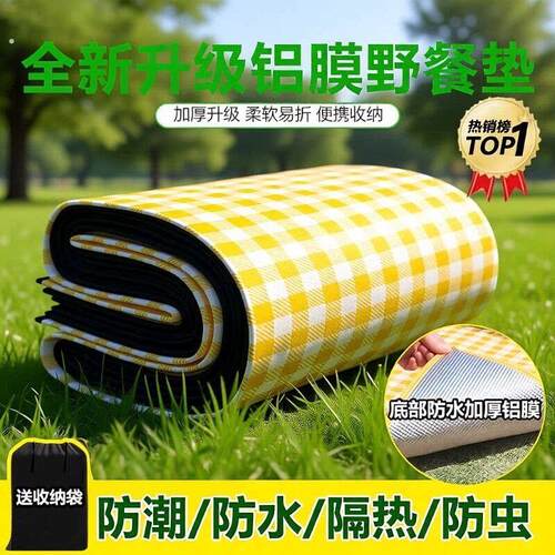 升级铝膜野餐垫200*200加厚防水防潮隔热防虫格子可携式垫