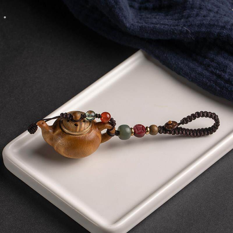 绿檀木把把壶汽车钥匙扣挂件小茶壶把把胡手把件随身麻将助赢神器