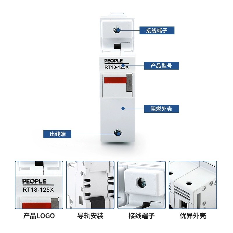 人民电器RT18-125X导轨式插入式熔断器座R017保险丝22*58熔芯125A