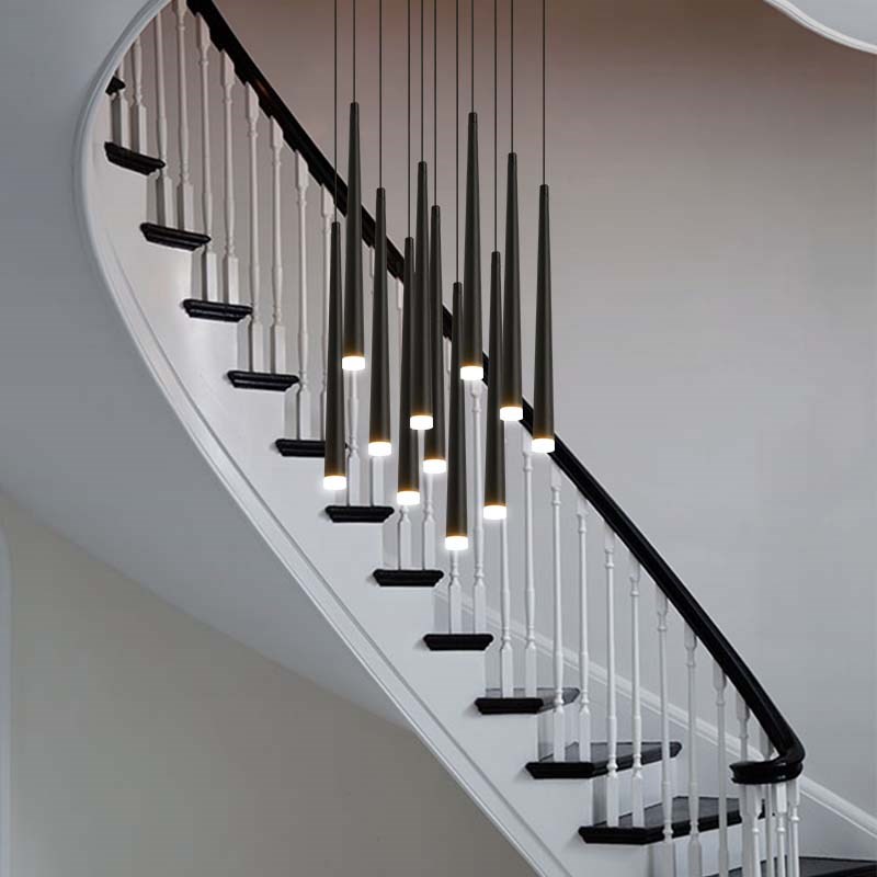 极简吊灯圆锥形水晶头射灯吧台灯餐厅前台长筒天花灯圆柱形掉线灯