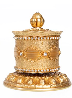 慧宝黄铜指捻转轮转简经转筒车载藏族摆件手拨手动转金桶转金筒