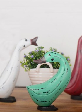 创意欧式三只鸭子套装摆件家居电视柜橱窗木质小动物店铺装饰摆设