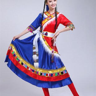 藏服民族表演服 长裙演出服装 2021新款 藏族舞蹈服男女成人藏族水袖