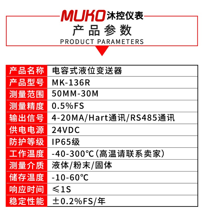 电容式液位变送器防腐蚀耐高温射频导纳料位计插入式传感器杆缆式