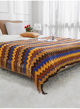 美式乡村简约几何床尾巾酒店床盖布少数民族民宿床旗床上布条搭毯