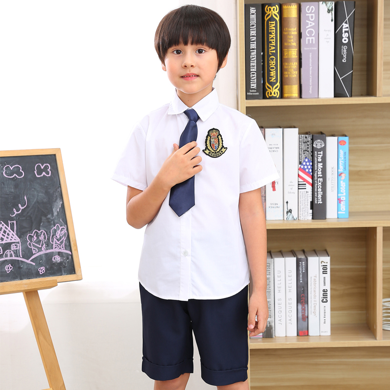 六一儿童演出服男童短白衬衫背带裤套装毕业照礼服大合唱服装夏季