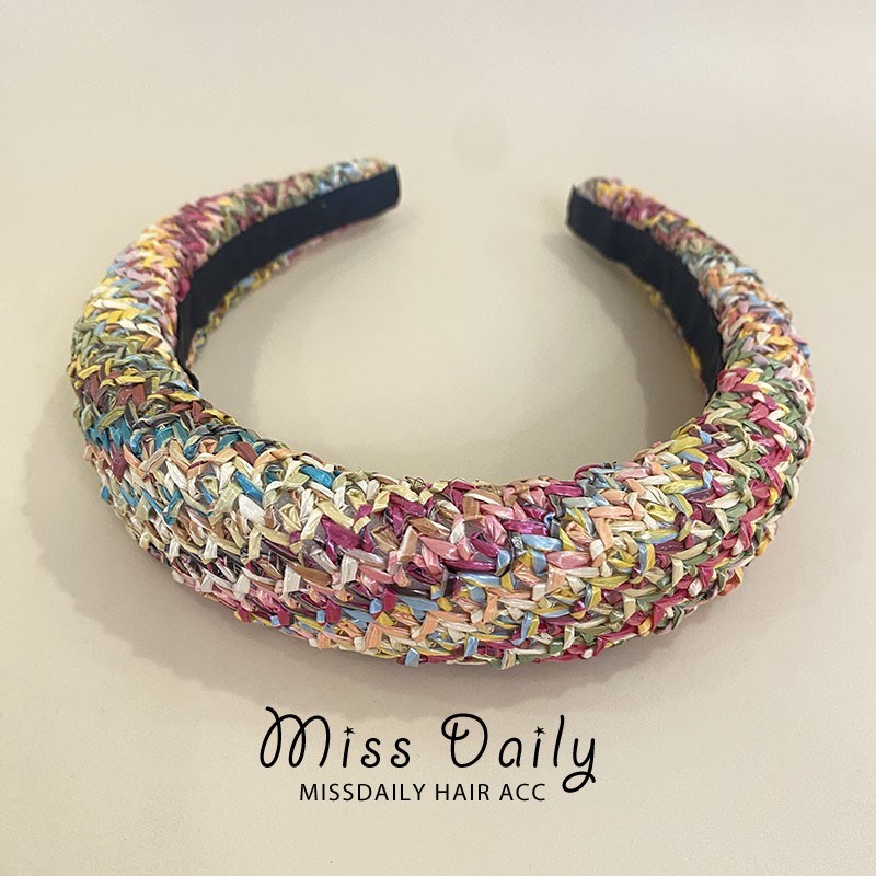 夏威夷梦韩国度假头箍发饰小众高颅顶彩色编织宽边海绵海边发箍