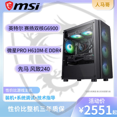 英特尔赛扬G6900/微星PROH610M-E/DDR4家用办公双核主机全新