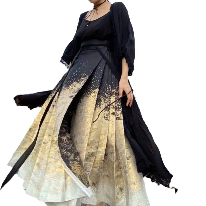 新款汉服明制马面裙织金布料现货黑金洒金口金包娃衣和风古风面料