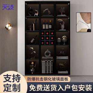 bts酒柜靠墙储物柜客厅家用玻璃门展示柜酒柜一体高挡餐厅玻璃门