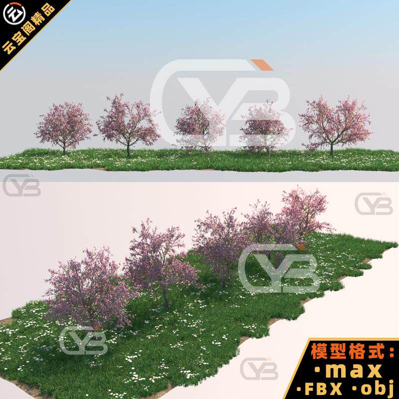 桃花桃树5棵带高清贴图3dmax模型素材源文件maya,c4d,ue4,u3d图片