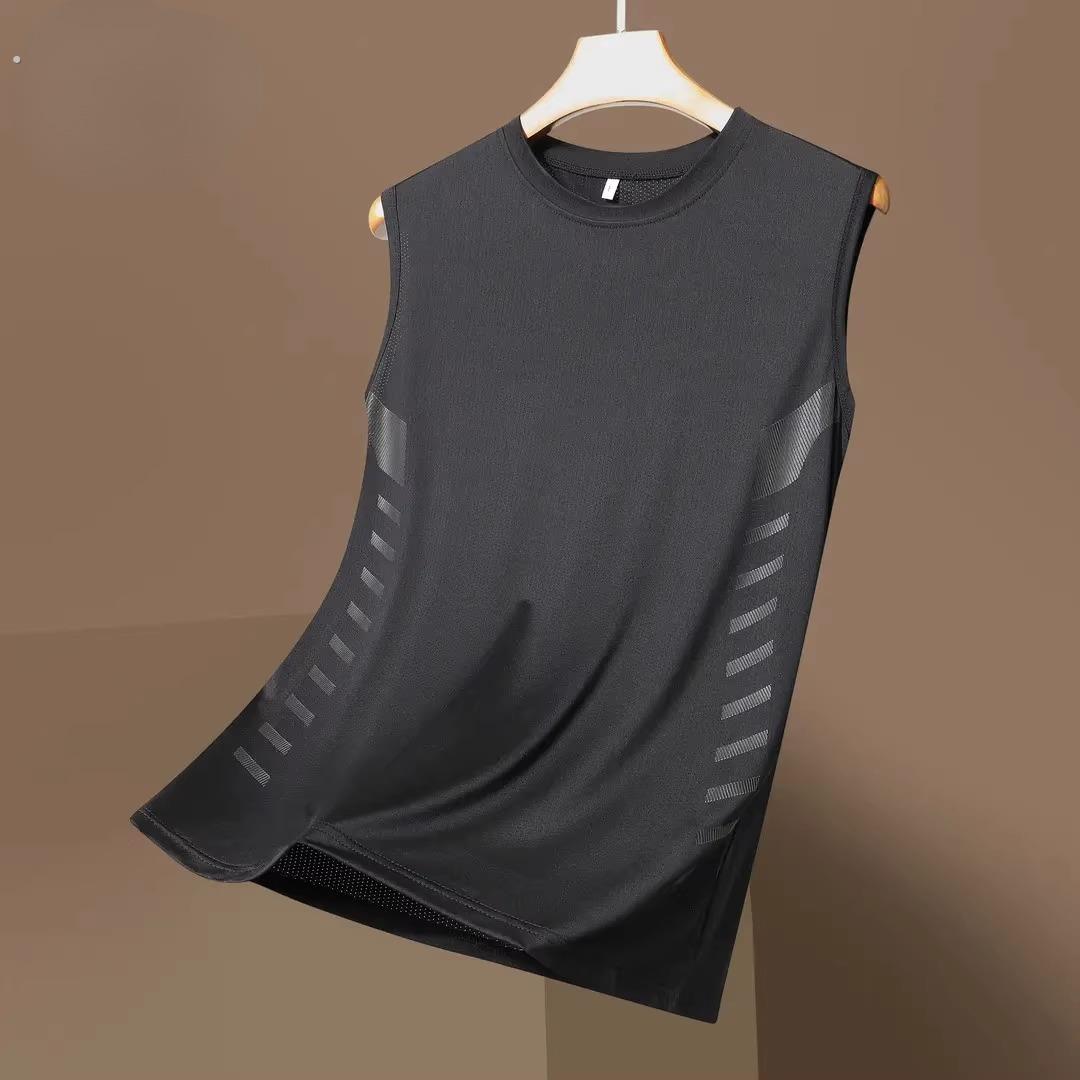 夏季男士运动冰丝背心健身透气大码打底衫宽肩无袖t恤坎肩速干潮