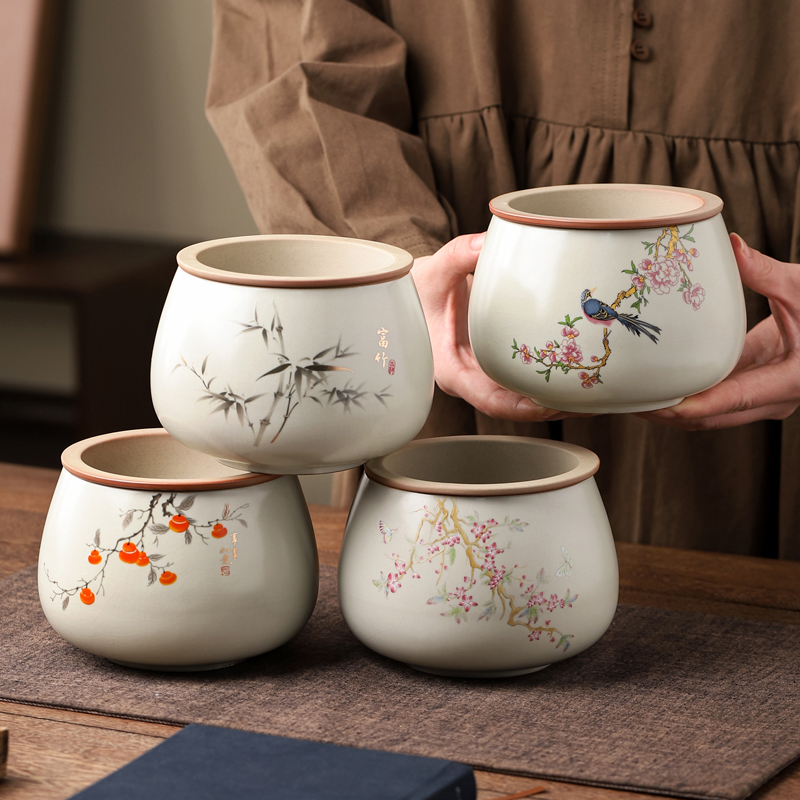 汝窑茶渣缸带过滤盖家用陶瓷茶洗