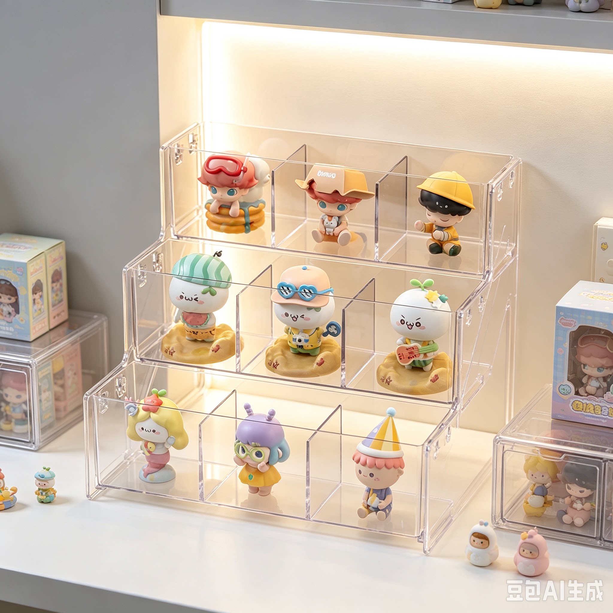 泡泡马特展示架桌面大容量盲盒手办陈列置物架玩偶毛绒玩具收纳架