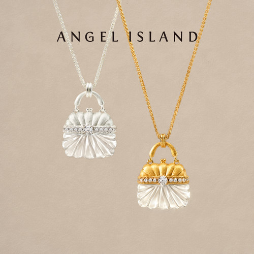 「Mina」晚宴水晶包拉丝肌理白水晶锆石项链 ANGEL ISLAND天使岛