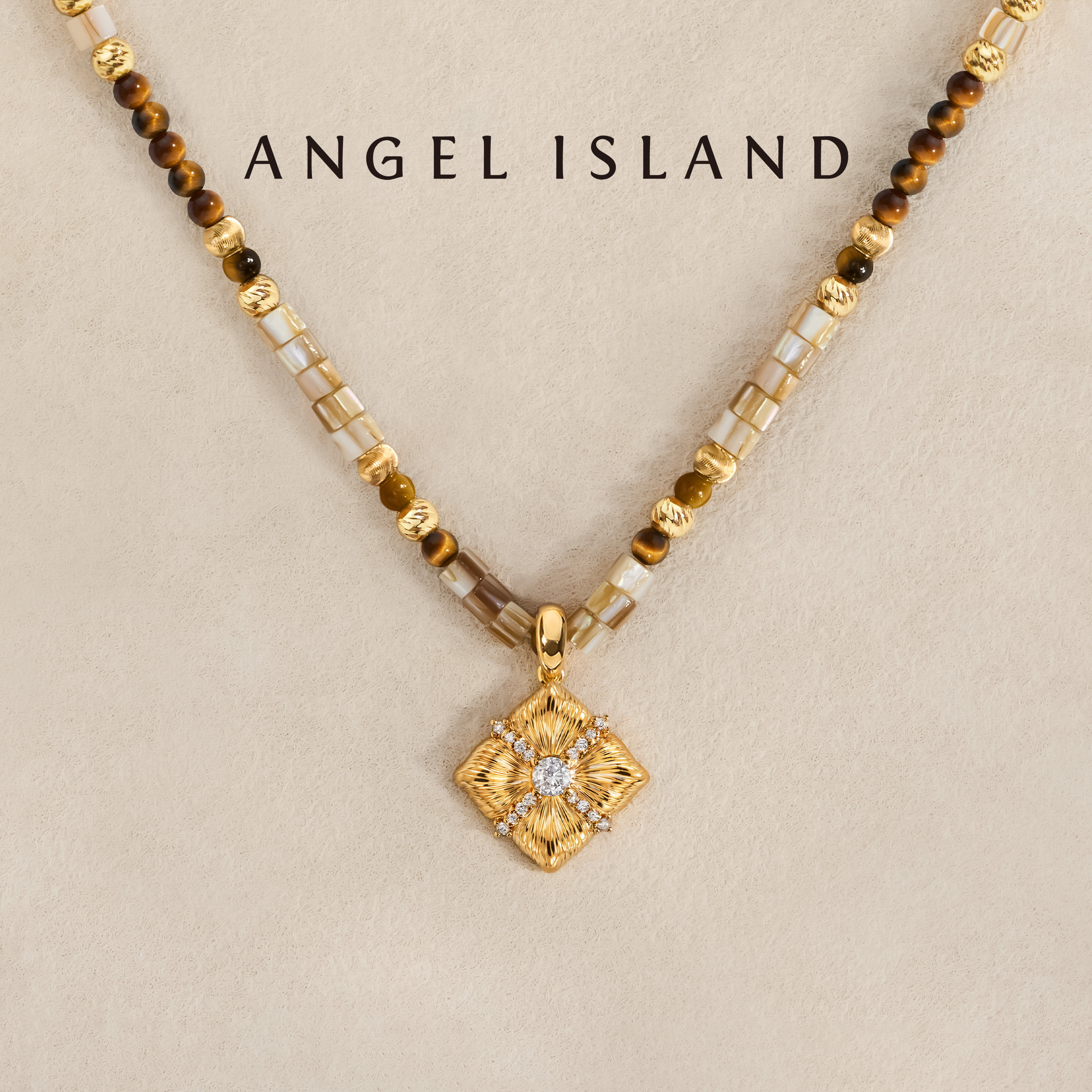 「小方糖」虎眼石贝母串珠吊坠项链轻奢女新款ANGEL ISLAND天使岛