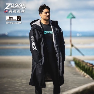 ZOGGS加长连帽加绒UPF50 游泳冬训大衣过膝防寒保暖 专业中长款