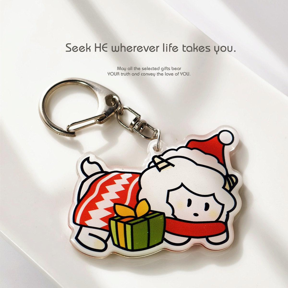 闪彩双面滴胶亚克力圣诞小羊挂件