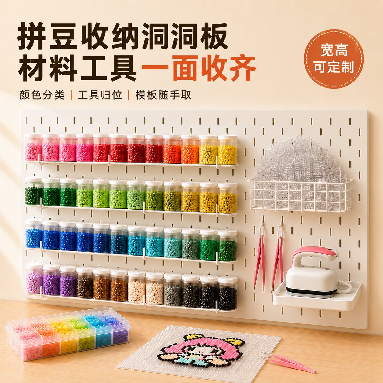拼豆洞洞板免打孔墙上置物架DIY桌面收纳神器配件自由搭配整理