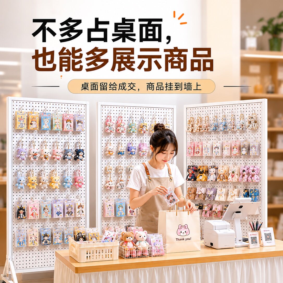 摊位桌面立式洞洞板可移动收纳饰品挂件不摇晃金属挂钩强承重带框