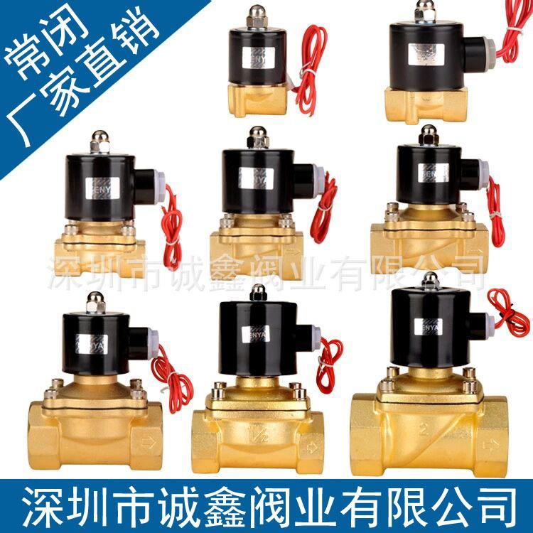 全铜电磁阀2w常闭式水阀纯铜线圈C220VDC24V气阀3分4分6分1寸