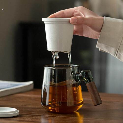 茶水分离办公杯茶具高硼硅耐热玻璃中式泡茶杯德化陶瓷杯办公水杯