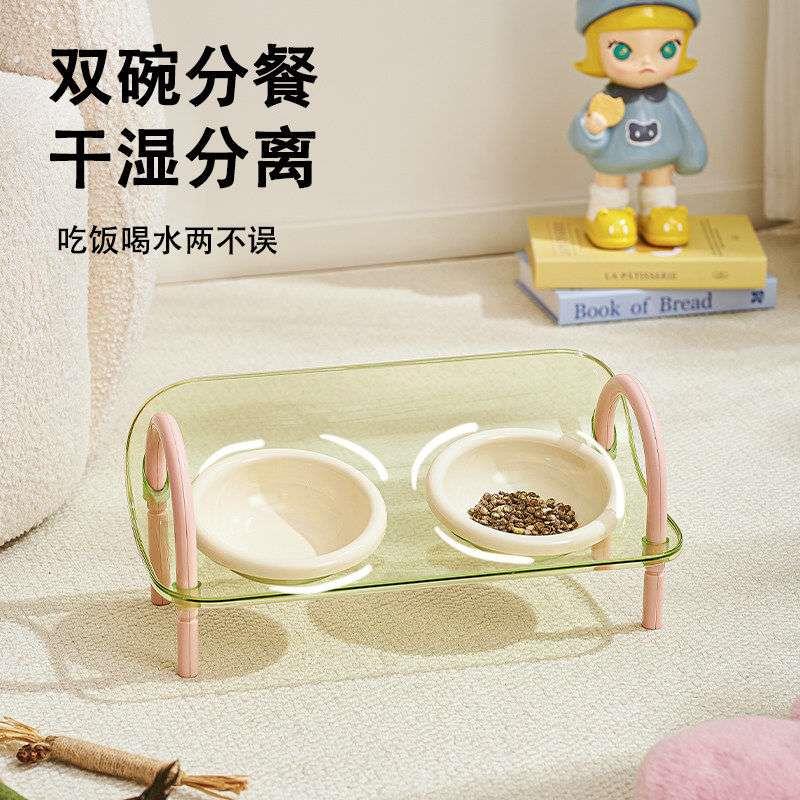 猫碗狗碗猫咪饭碗宠物猫水碗猫粮碗喝水猫食盆双碗大口径碗架陶瓷