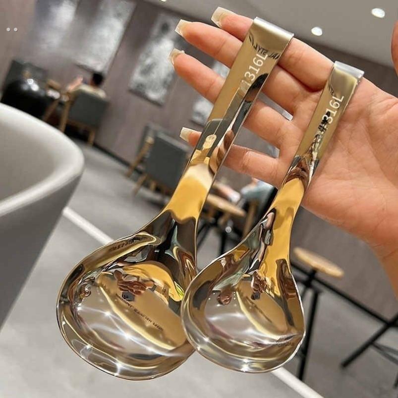 316家用大号加深盛汤汤勺公用勺子喝汤加厚不锈钢挂壁长柄汤匙