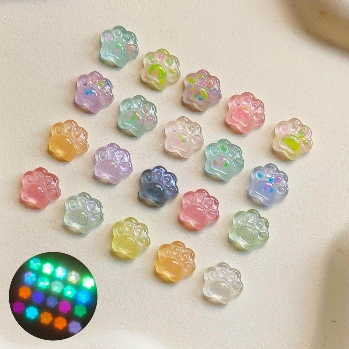 夜光小猫爪迷你冰透细闪彩色点点美甲手工配饰立体灵动树脂