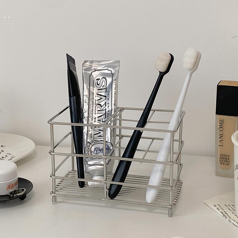 ins风简约不锈钢牙刷架浴室卫生间置物架化妆品收纳架电动牙刷架