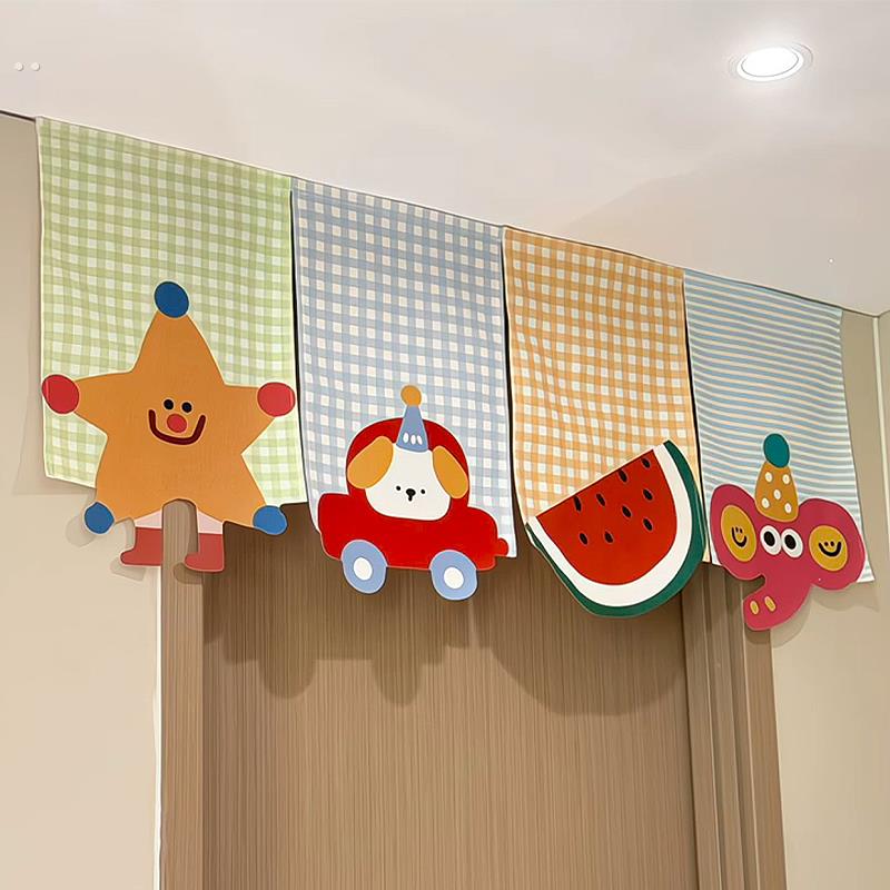 创意门帘可爱动物吊旗厨房装饰半帘遮挡布帘魔术贴玄关门帘隔断帘